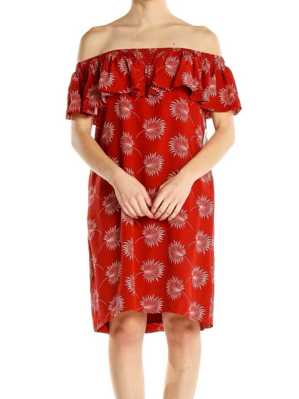 Madewell Off the Shoulder Shift Dress Floral Off-Shoulder Dress in Red Size